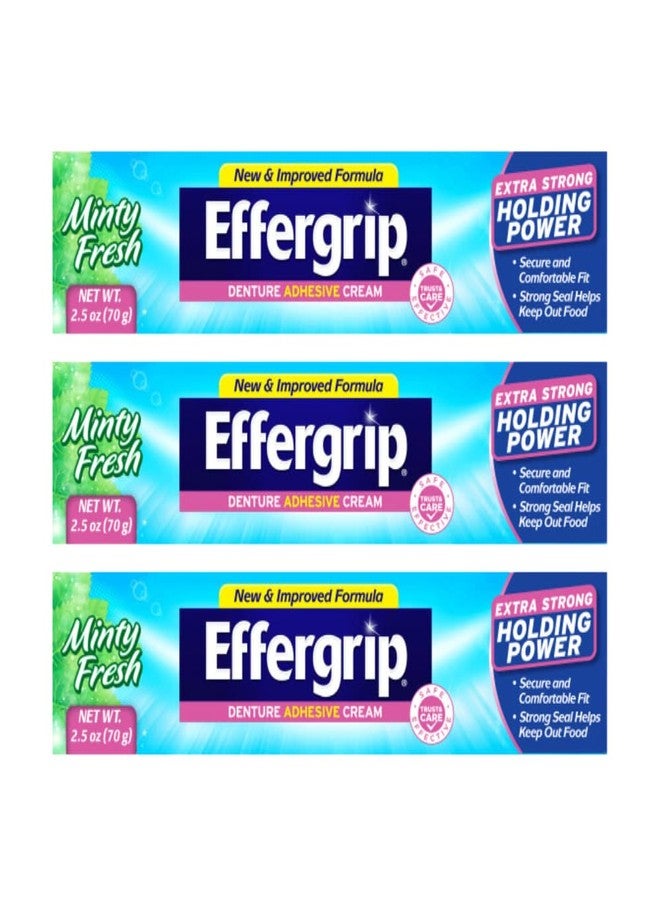 Effergrip Denture Adhesive Cream, Extra Strong Holding Power, 2.5 oz. (Pack of 3) - Image 1
